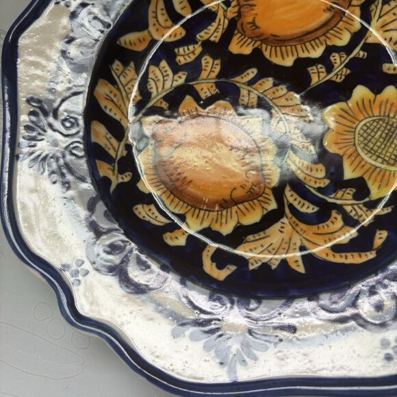 I. Godinger & Co Italian VTG Cobalt Yellow Flower Hand Painted 7"Dessert Plate - Picture 6 of 9